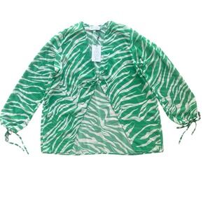 RESA Women's M/L Green Zebra Print Sheer Tie Front Cardigan Coverup Made in USA